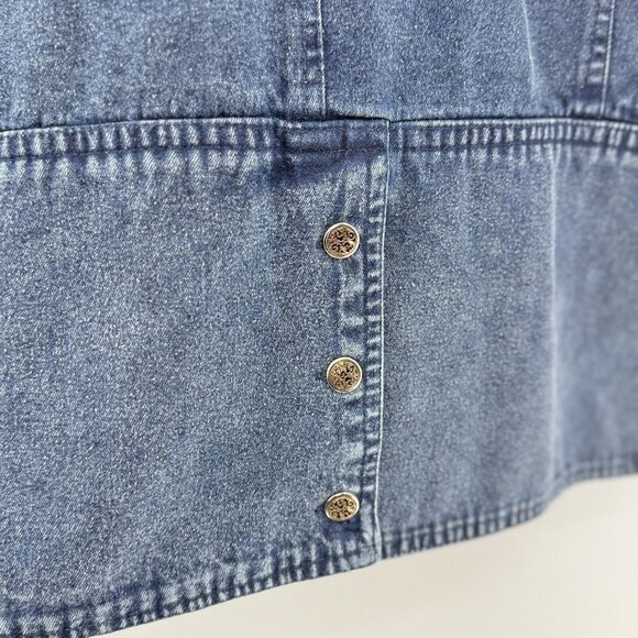 Vtg Side Roll Studded Embroidered Jacket Denim Studded Pocket Button One Sz Flaw - Picture 13 of 16